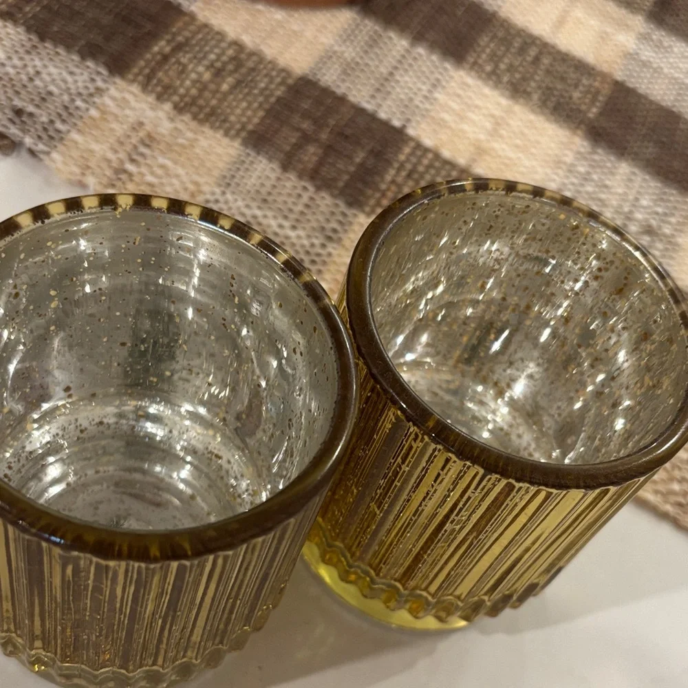 Mercury glass votive holders gold silver speckled Golden Glass Candle Holders